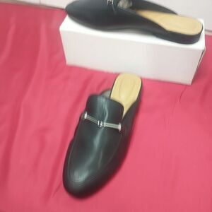 Rachel Zoe Alani Mules Women's SZ 10M Black Faux Leather Slip On Shoes Flats .